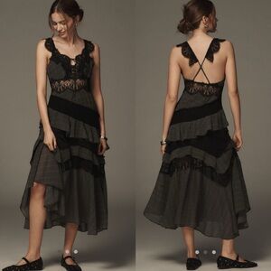 By Anthropologie Sleeveless Keyhole Tiered Lace MIDI dress